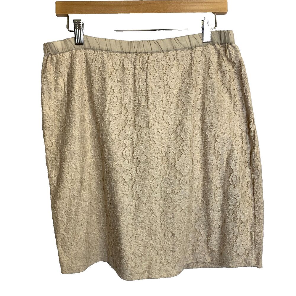 JDL Jeanne D’Arc Living Beige Lace Pencil Skirt Size M Stretch Waist 100% Cotton